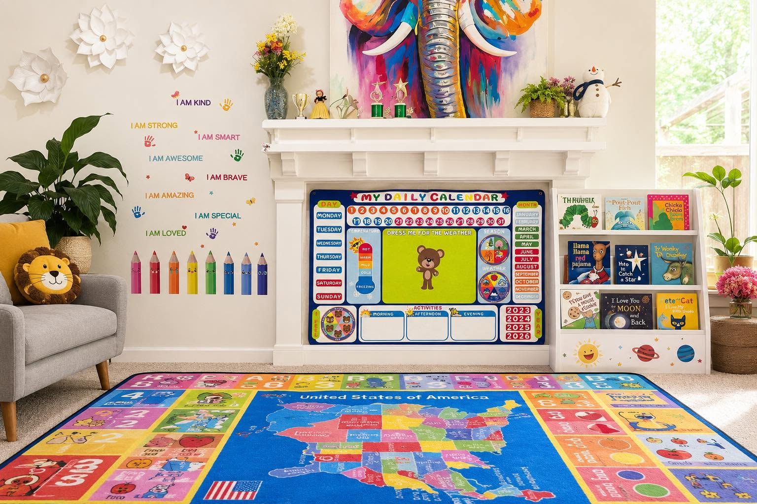 Golden Glee preschool learning space with a daily calendar and reading area