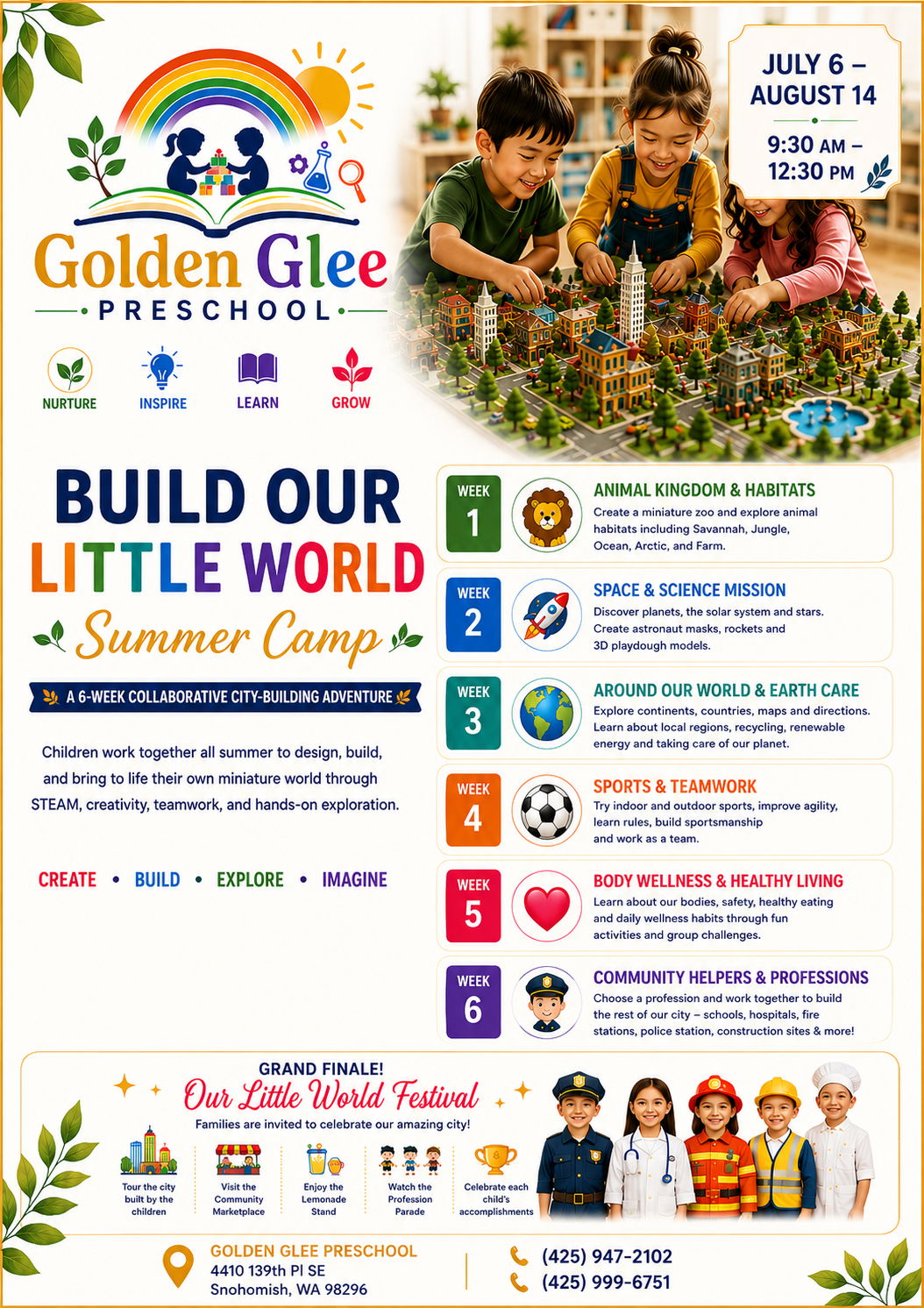 Golden Glee Preschool Build Our Little World Summer Camp 2026 poster